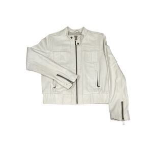 Gap 100% White Leather Bomber Jacket, Size S/M, KB62
